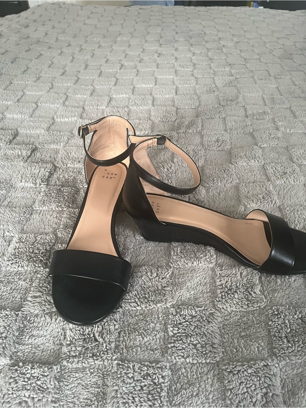 a new day Black Open-Toe Ankle Strap Block Heels